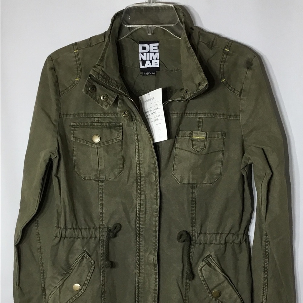 Olive Green Denim Lab Military Drawstring Jacket. - Picture 2 of 5